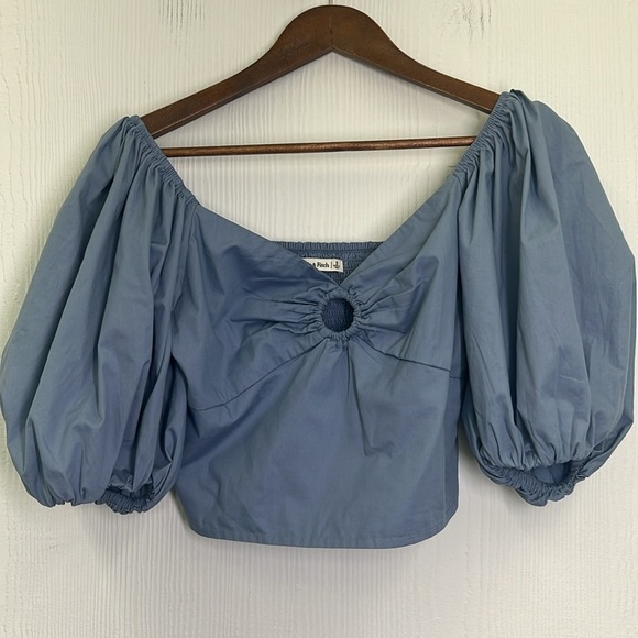 Abercrombie & Fitch - Blue Puff Short Sleeve Lightweight Poplin Ring Blouse SM - Picture 6 of 9